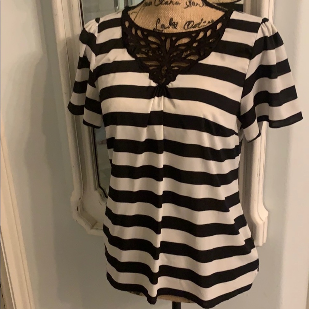 WHBM Striped Lace Detail Neckline